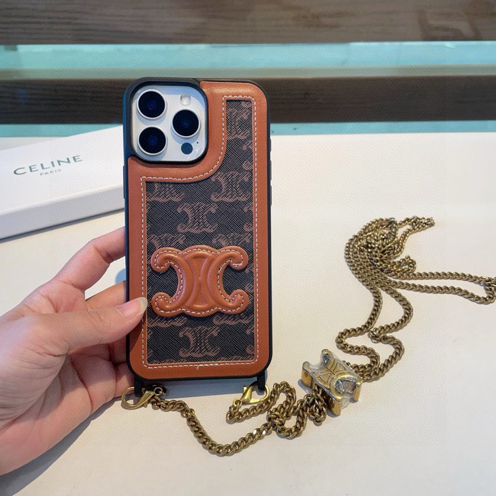 iPhoneケース高級感のあるCELINE風スマホケース 2色入 ショルダーチェーン付き - 画像 4