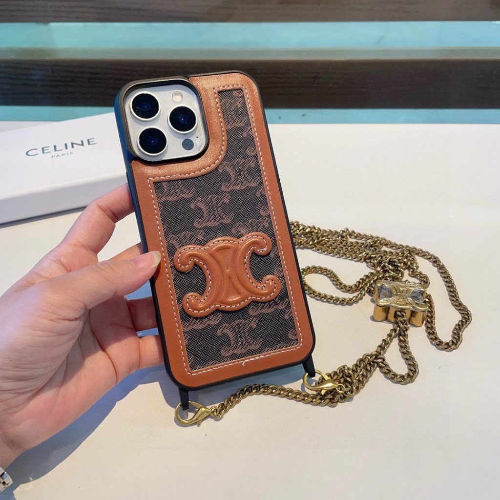 iPhoneケース高級感のあるCELINE風スマホケース 2色入 ショルダーチェーン付き - 画像 6