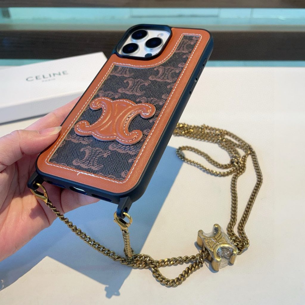 iPhoneケース高級感のあるCELINE風スマホケース 2色入 ショルダーチェーン付き - 画像 7