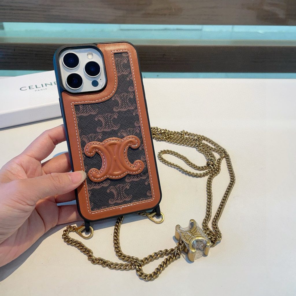iPhoneケース高級感のあるCELINE風スマホケース 2色入 ショルダーチェーン付き - 画像 8