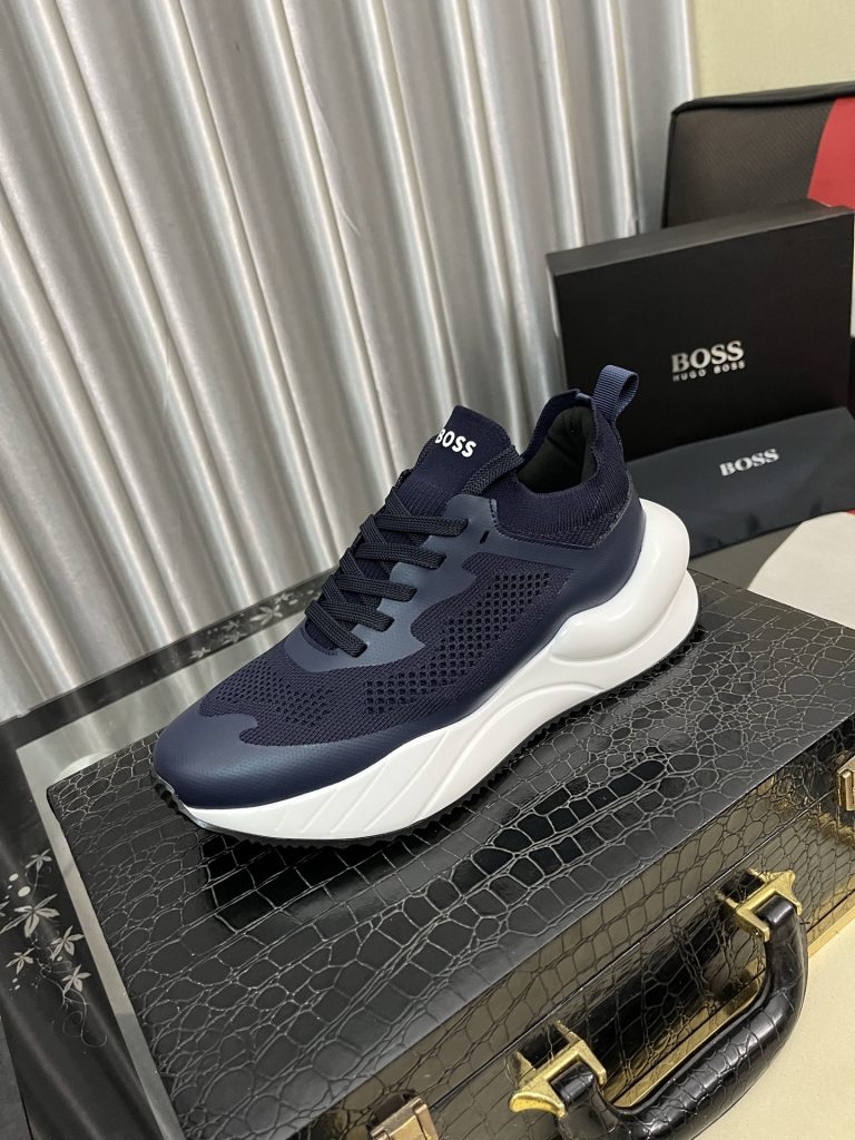 HUGO BOSS メンズ スニーカー ブルーグレー 3色展開 本革素材 軽量設計 ‍｜買い物に使いやすいブランド小物を写真で確認