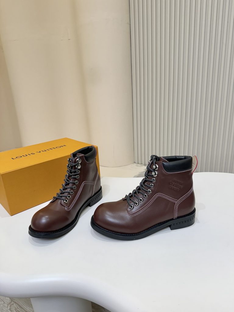 ルイ・ヴィトン メンズ ブーツ ブラウン 2色 レザー 革 本革 ハイカット メンズ ブーツ 40 サイズ 🧦 - 画像 4