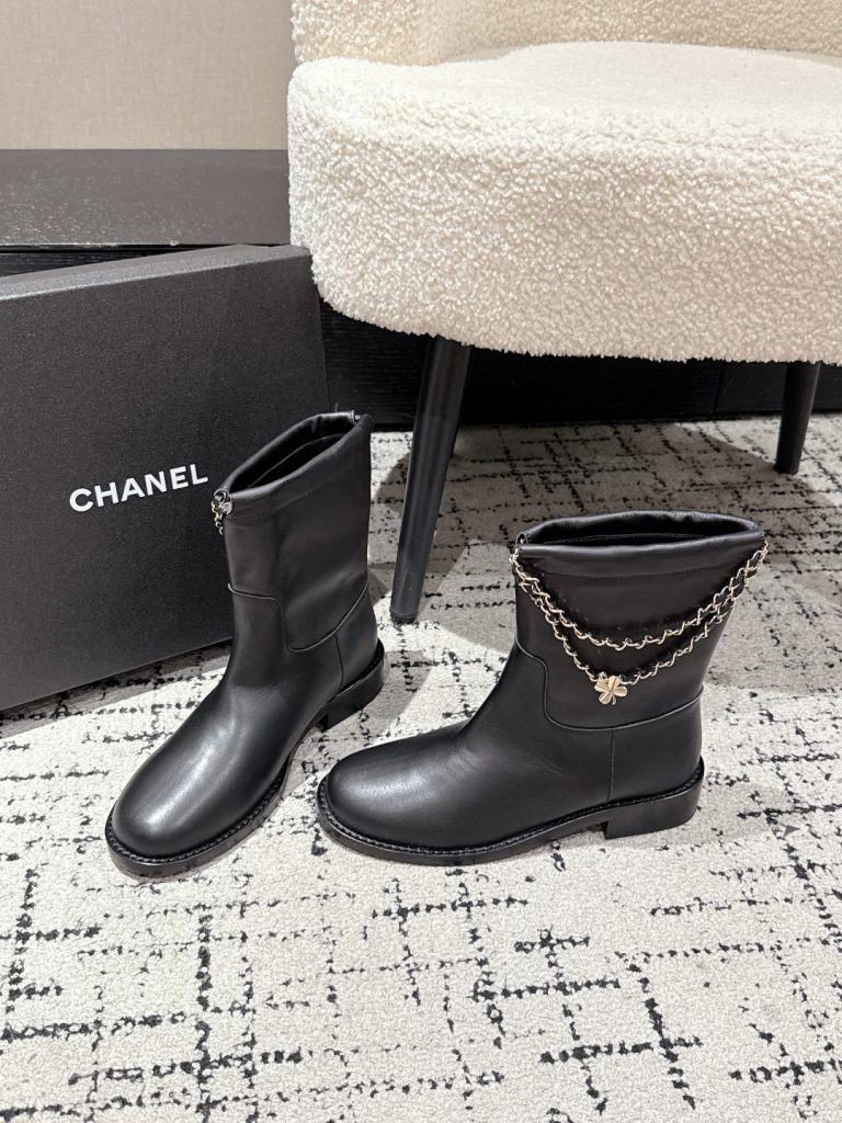 CHANEL ブーツ レディース 黒 チェーン フラット 脚首丈 靴 1足 37サイズ - 画像 2