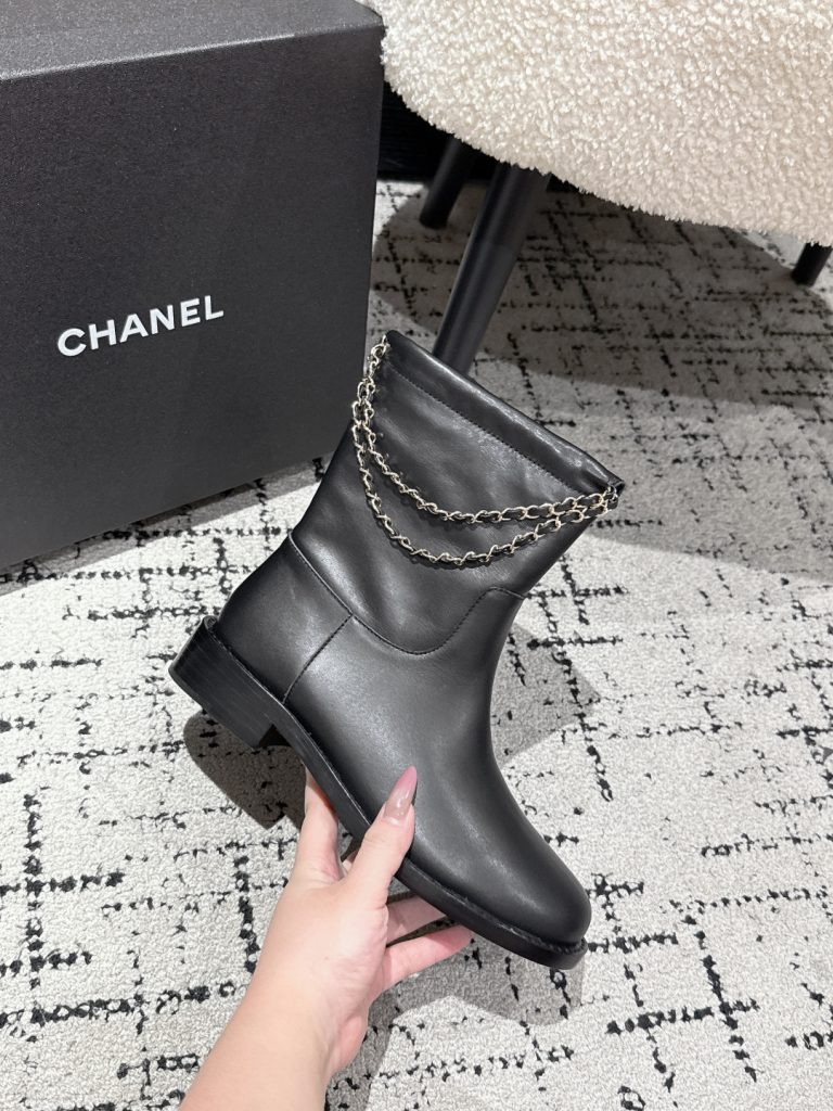 CHANEL ブーツ レディース 黒 チェーン フラット 脚首丈 靴 1足 37サイズ - 画像 5