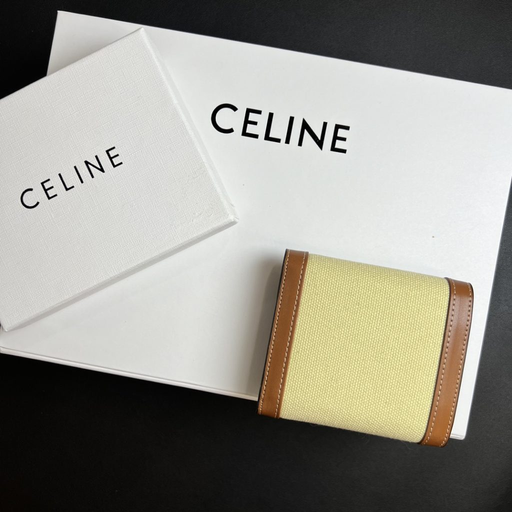 CELINE セリーヌ ワallet ミニ イエロー 茶色 レザー キャンバス ミニ財布 2色 - 画像 2