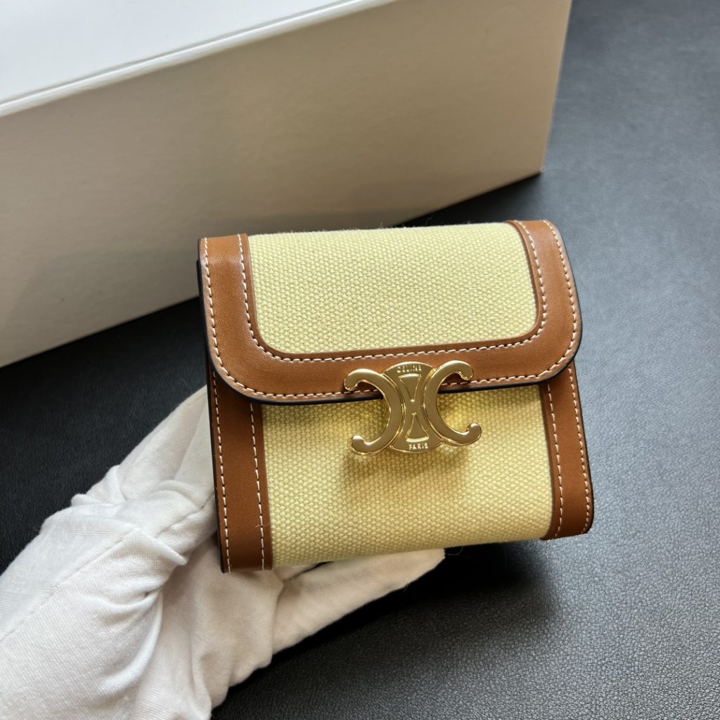 CELINE セリーヌ ワallet ミニ イエロー 茶色 レザー キャンバス ミニ財布 2色 - 画像 3