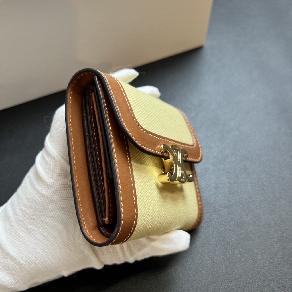 CELINE セリーヌ ワallet ミニ イエロー 茶色 レザー キャンバス ミニ財布 2色 - 画像 4
