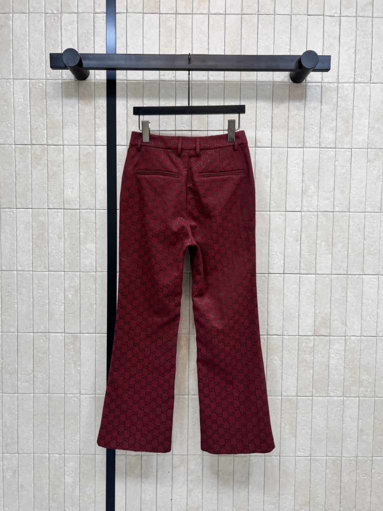 Gucci 290 レディース ダブルG フラワーパターン 高腰 ワイドパンツ レッド | S-M-L - 画像 7