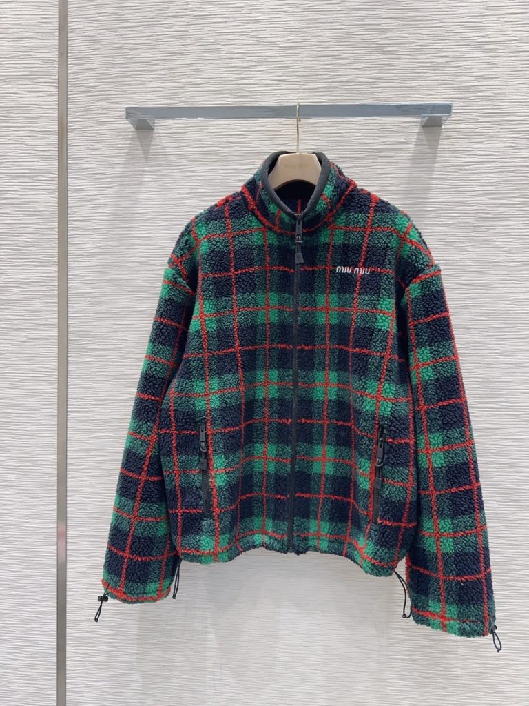 MIU FW Miu 2025FW フェイクファー フルジップ グレンチェック ブラック/グリーン/レッド｜通勤に使いやすい財布・小物を写…