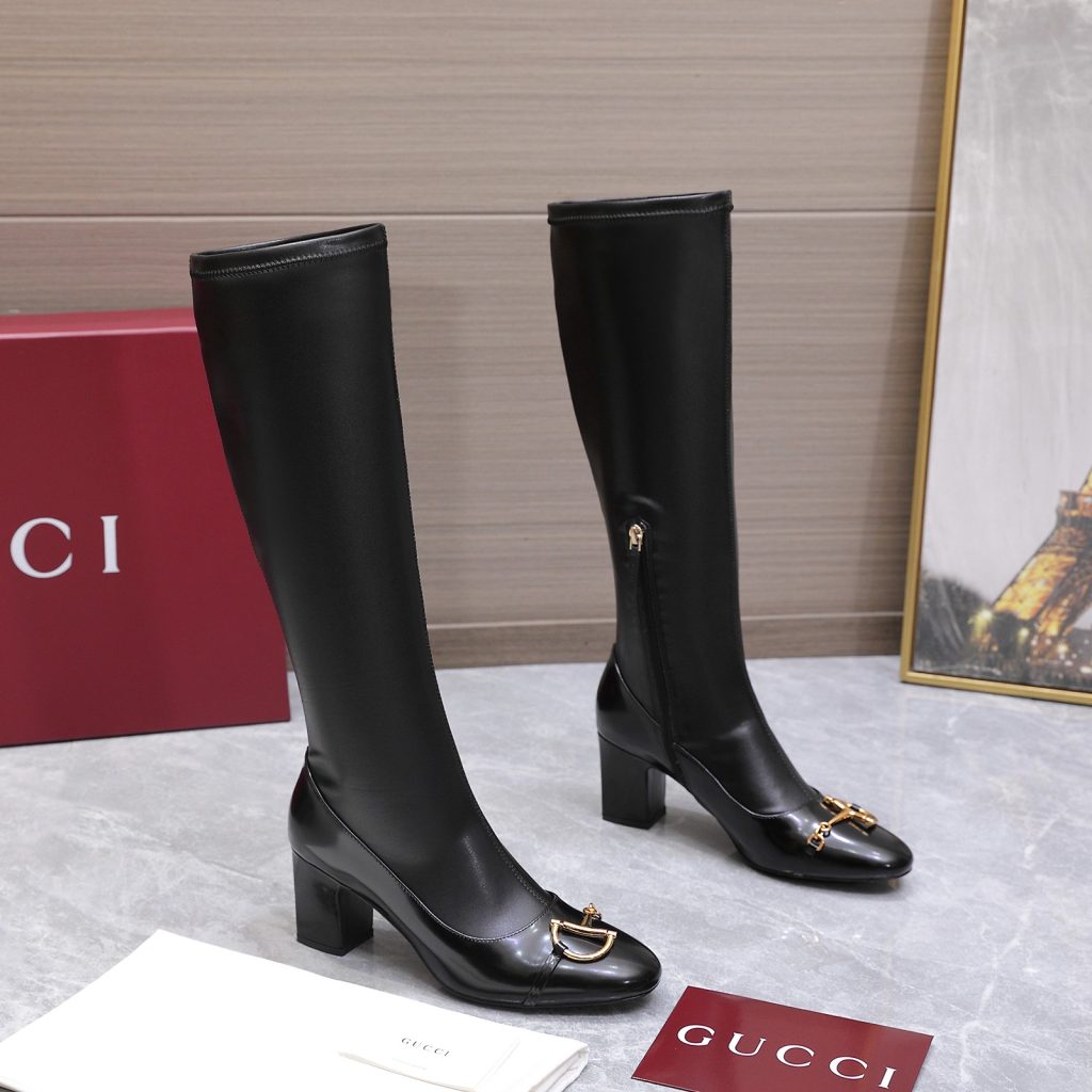 GUCCI グッチ レディース ロングブーツ 本革 ゴールド金具 シューズ｜買い物の日に写真で選び方を確認