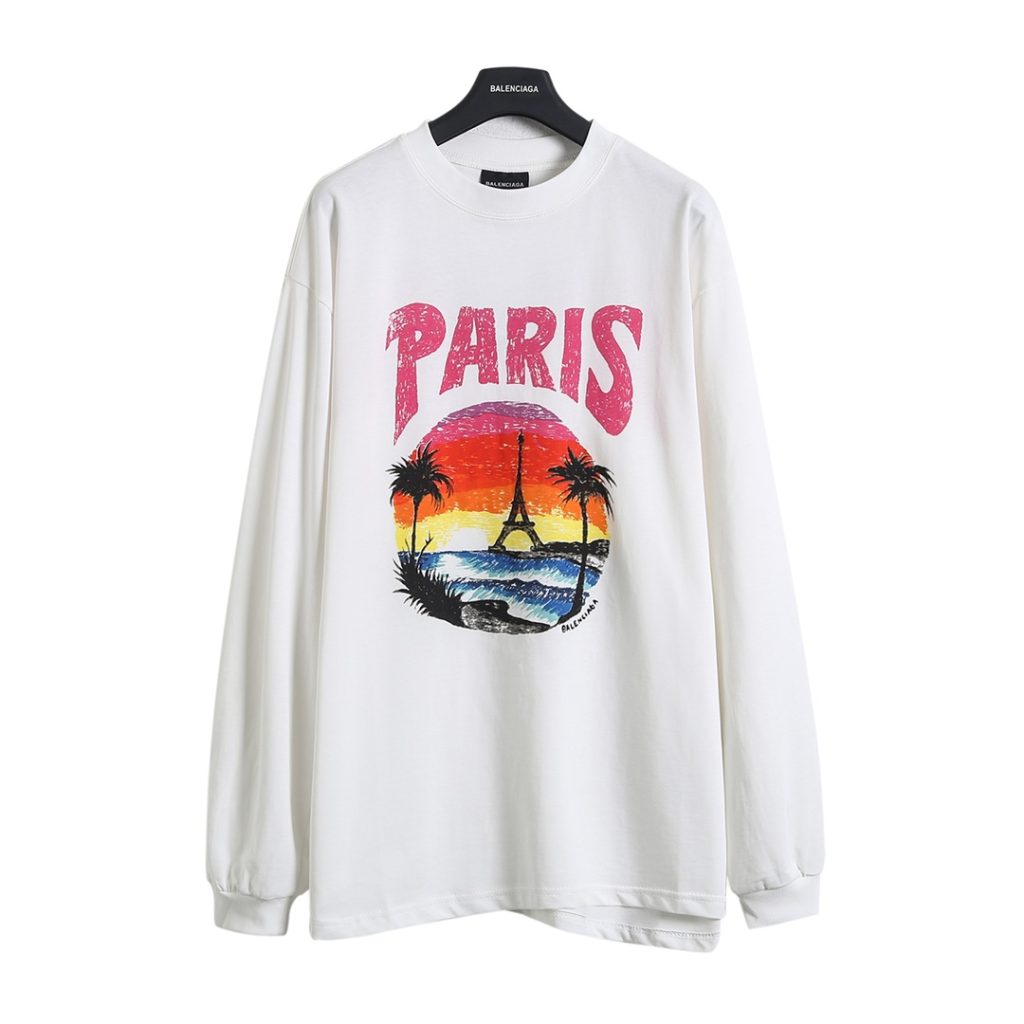 BALENCIAGA バレンシアガ ロングTシャツ パリ 染み出し ブランドTシャツ 全2色｜旅行に使いやすいファッションアイテムを写真で…