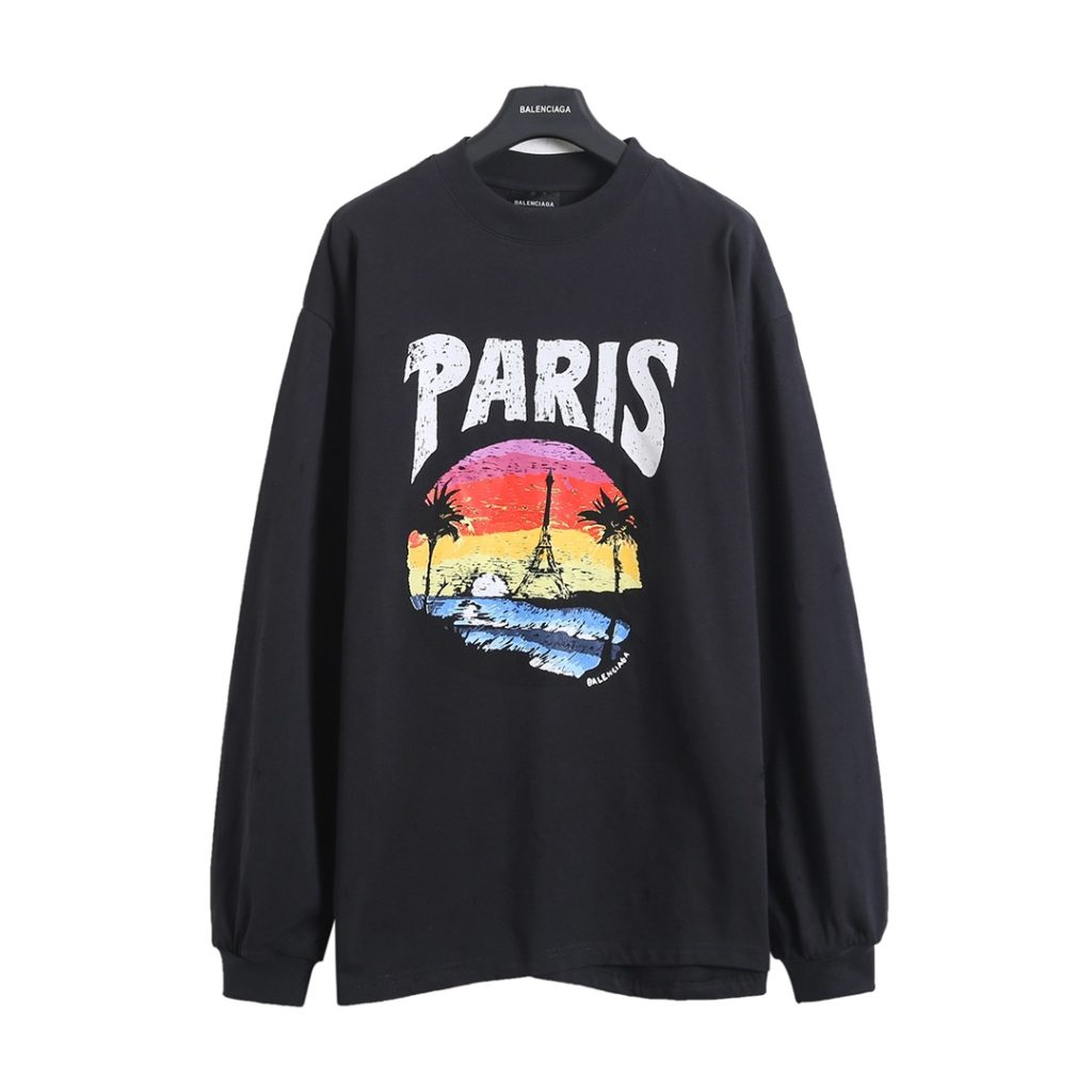 BALENCIAGA バレンシアガ ロングTシャツ パリ 染み出し ブランドTシャツ 全2色 - 画像 3